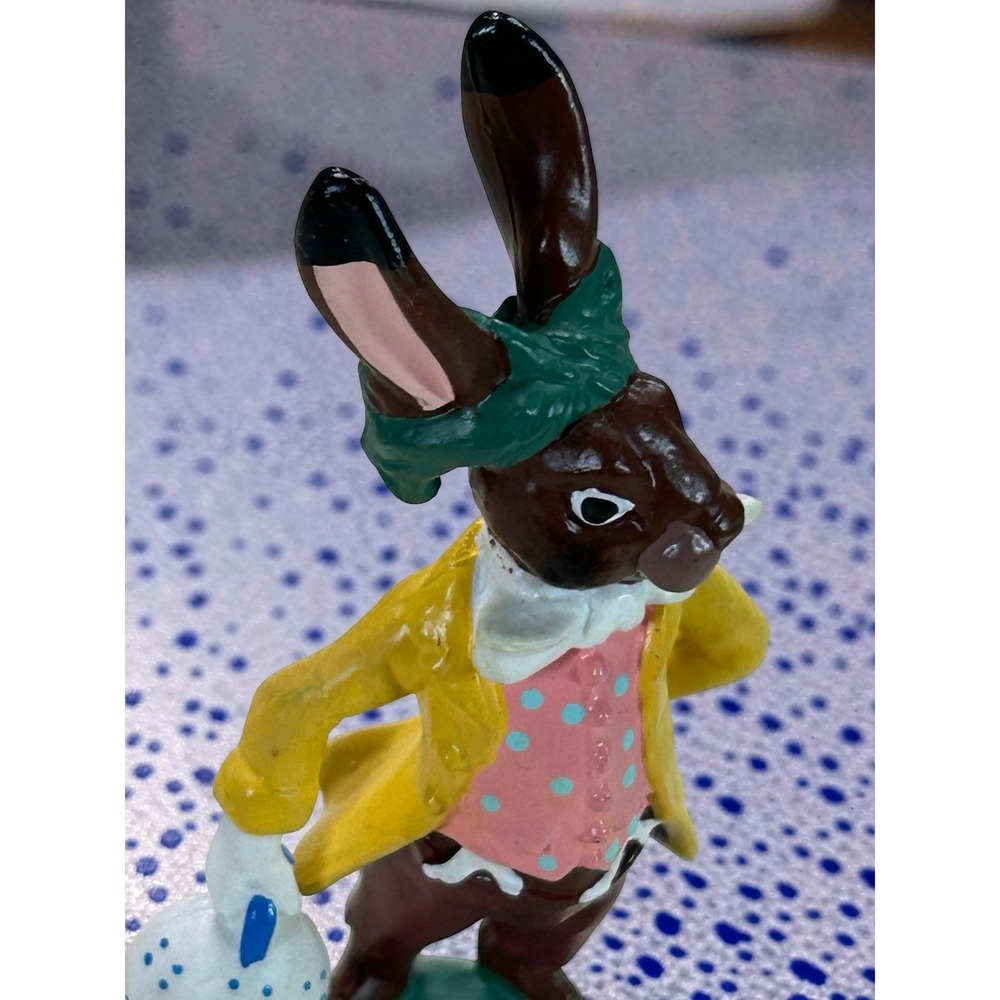 Vintage 1990 Hamilton Gifts Rabbit Figurine 3.5 Inch Yellow Coat Bunny Decor